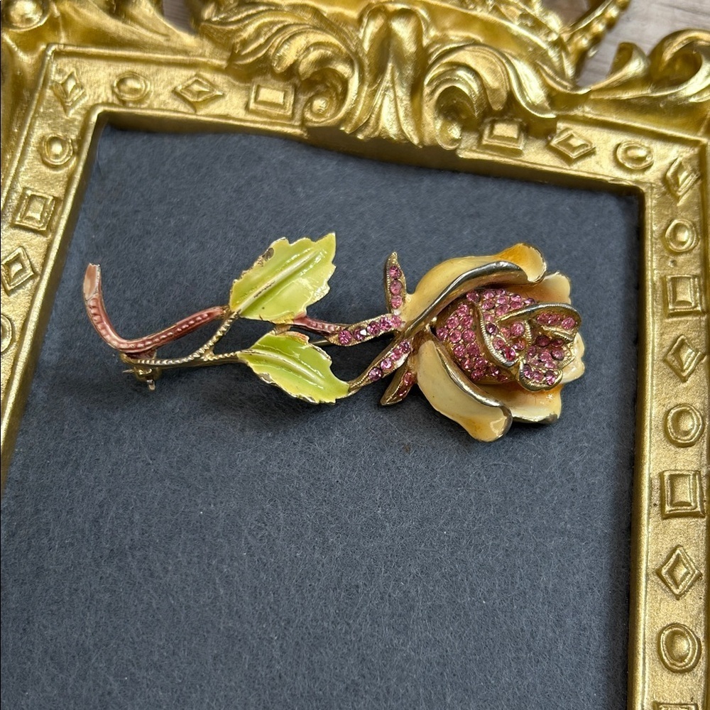 Vintage Kramer of New York Gold and Pink Rose Brooch